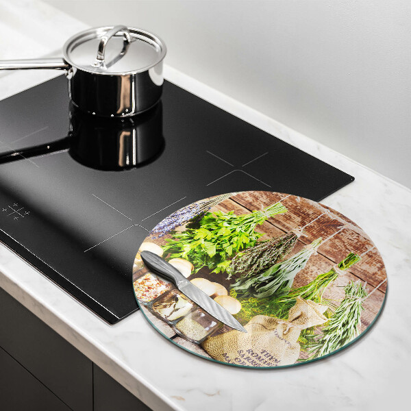 Tagliere in vetro Erbe spezie e legno