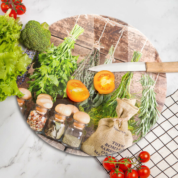 Tagliere in vetro Erbe spezie e legno