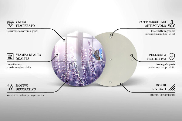 Tagliere in vetro Fiori di campo e farfalle
