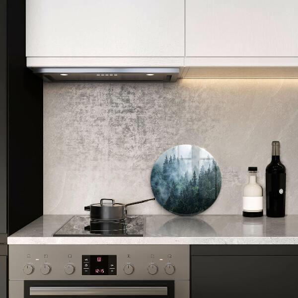 Tagliere in vetro Alberi forestali e nebbia