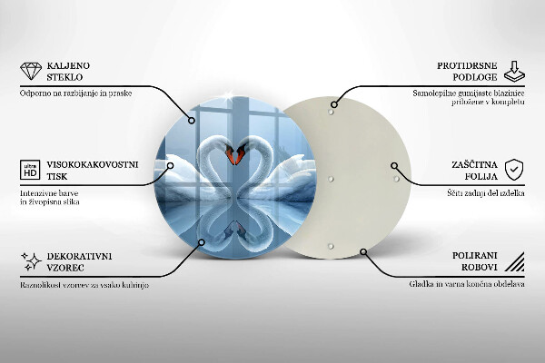 Tagliere in vetro Due cuori di cigno