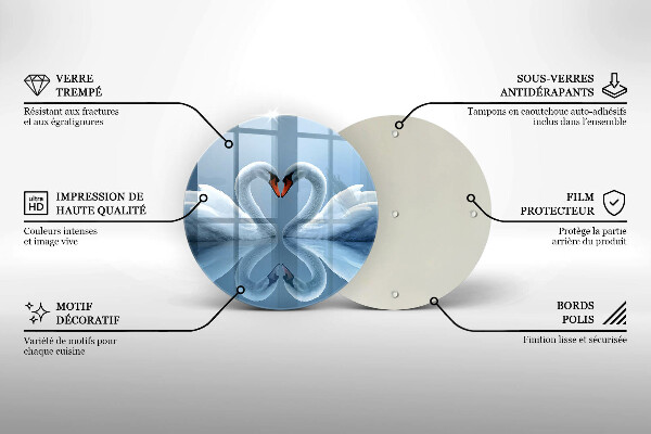 Tagliere in vetro Due cuori di cigno