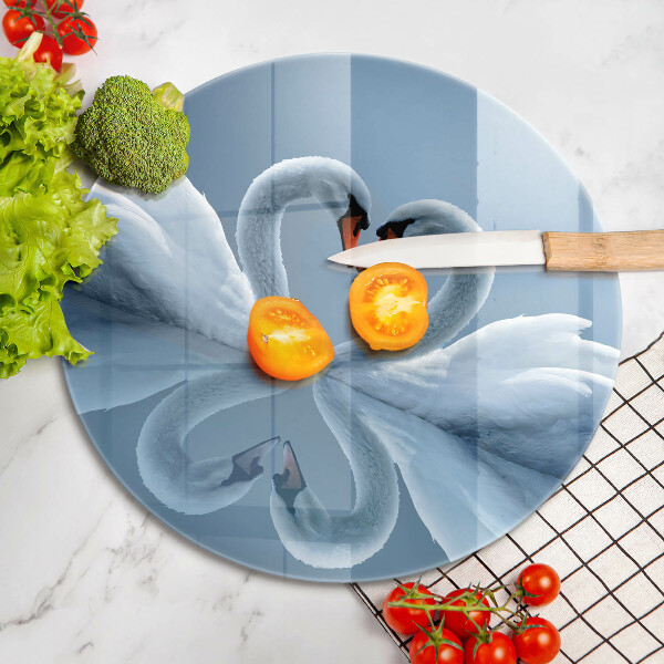 Tagliere in vetro Due cuori di cigno