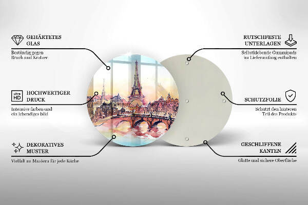 Tagliere in vetro Paesaggio della Torre Eiffel di Parigi