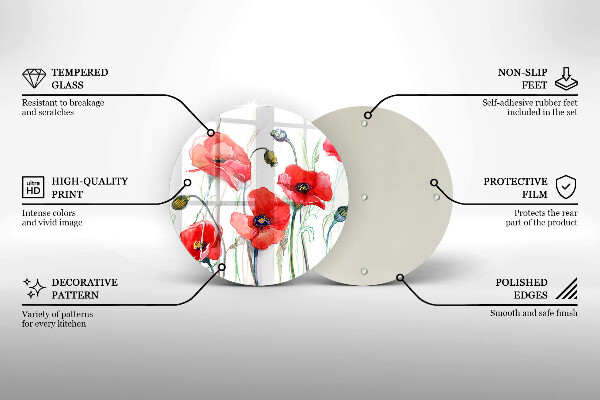 Tagliere in vetro Fiori di papaveri rossi