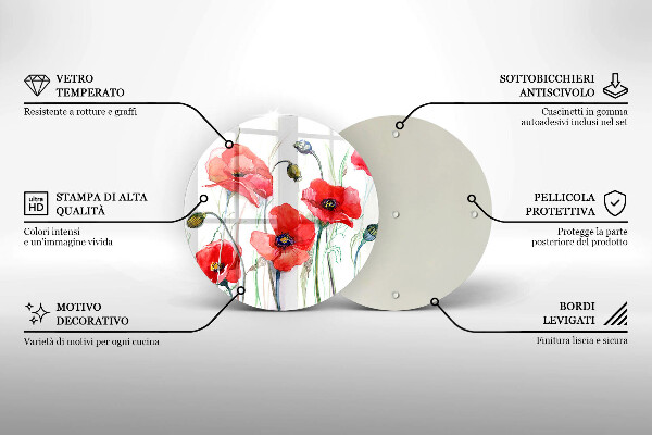 Tagliere in vetro Fiori di papaveri rossi