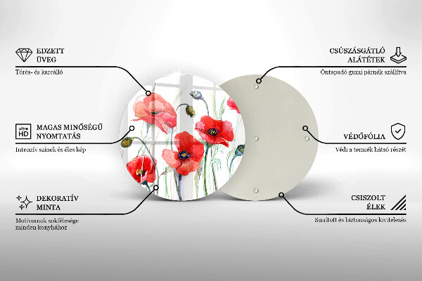Tagliere in vetro Fiori di papaveri rossi