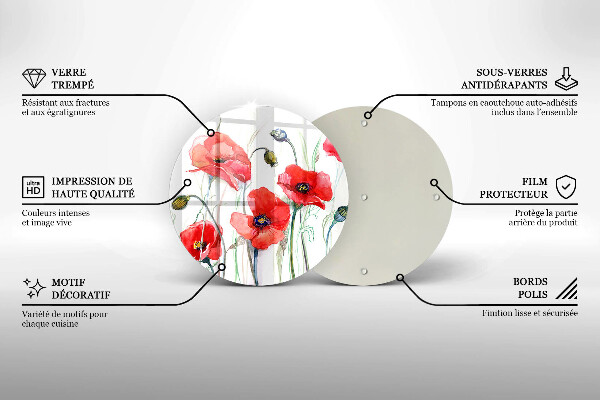 Tagliere in vetro Fiori di papaveri rossi