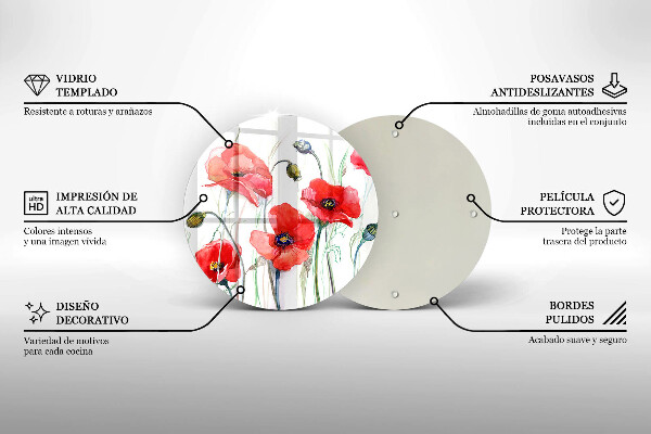 Tagliere in vetro Fiori di papaveri rossi