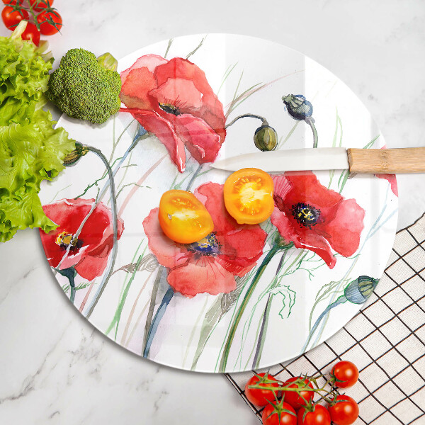 Tagliere in vetro Fiori di papaveri rossi