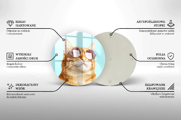 Tagliere in vetro Gatto rosso con gli occhiali