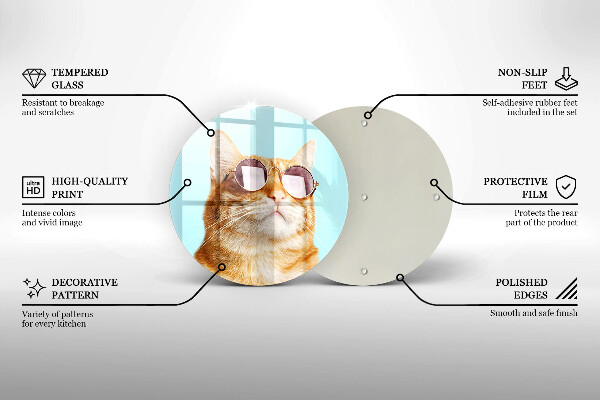 Tagliere in vetro Gatto rosso con gli occhiali