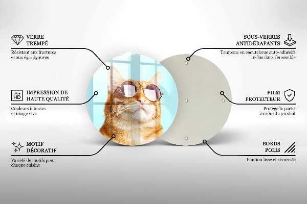 Tagliere in vetro Gatto rosso con gli occhiali