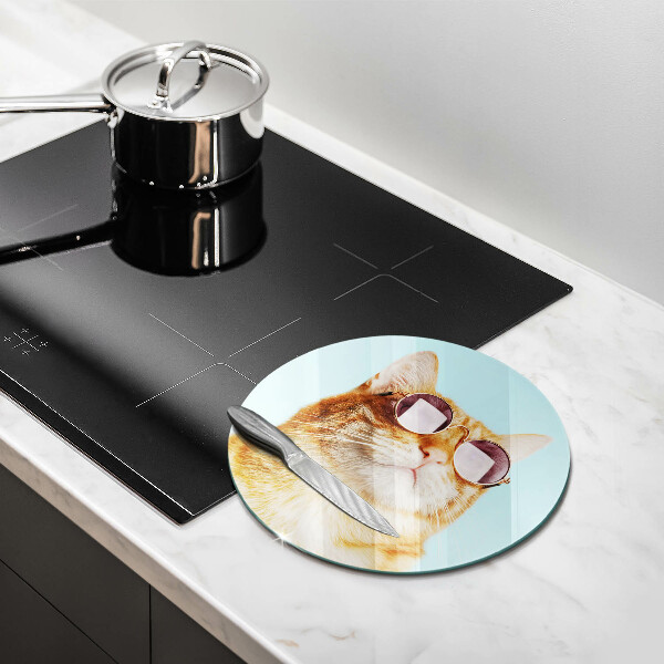 Tagliere in vetro Gatto rosso con gli occhiali