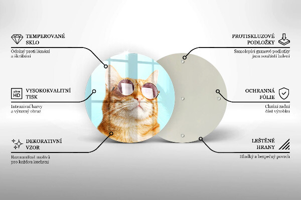 Tagliere in vetro Gatto rosso con gli occhiali