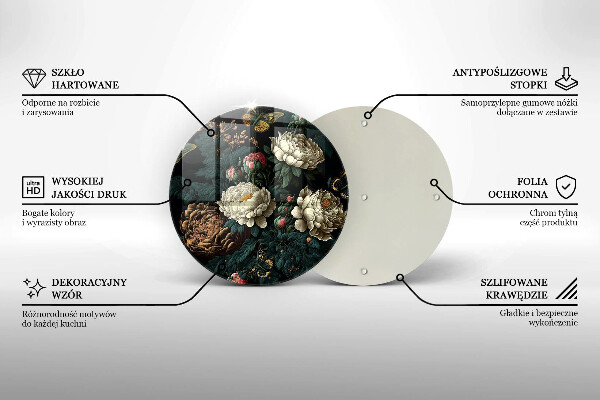 Tagliere in vetro temperato Fiori di peonia vintage