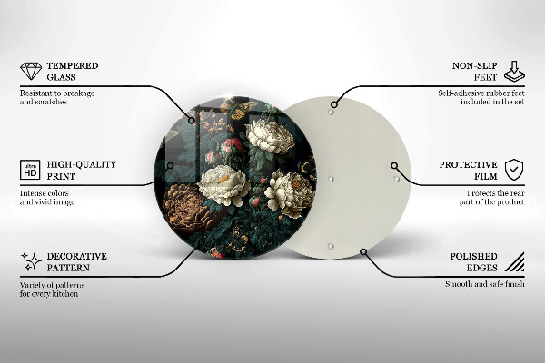 Tagliere in vetro temperato Fiori di peonia vintage