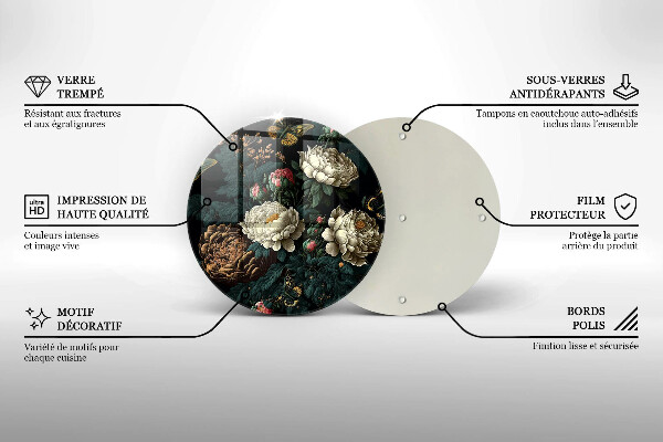 Tagliere in vetro temperato Fiori di peonia vintage