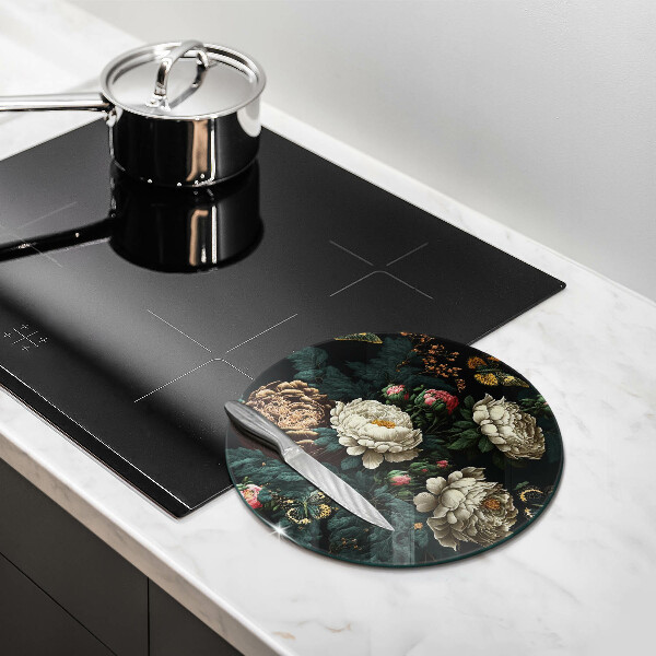 Tagliere in vetro temperato Fiori di peonia vintage