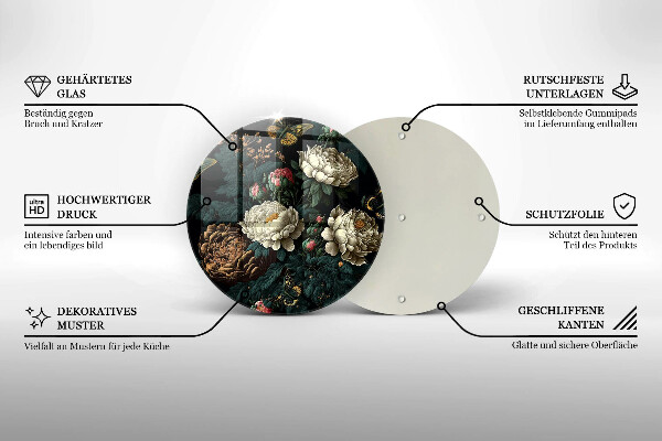 Tagliere in vetro temperato Fiori di peonia vintage