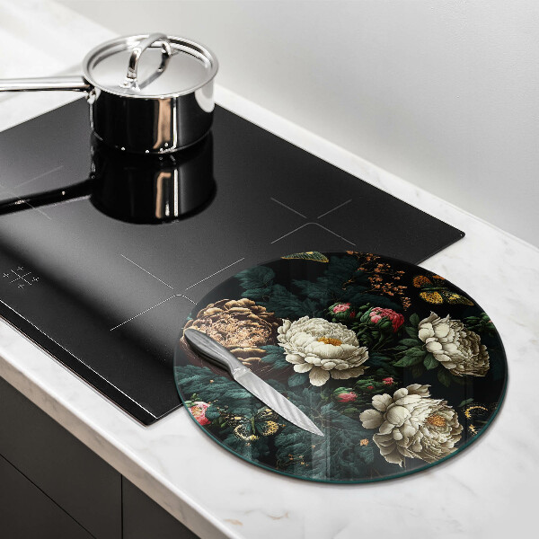 Tagliere in vetro temperato Fiori di peonia vintage