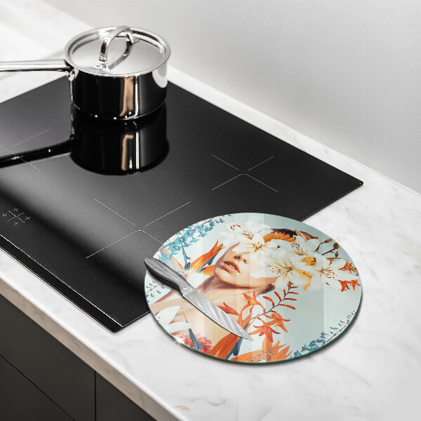 Tagliere in vetro Donna tra i fiori