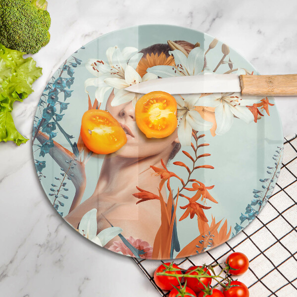 Tagliere in vetro Donna tra i fiori