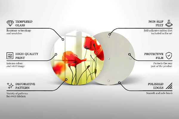 Tagliere in vetro Fiori di papaveri rossi