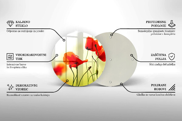 Tagliere in vetro Fiori di papaveri rossi