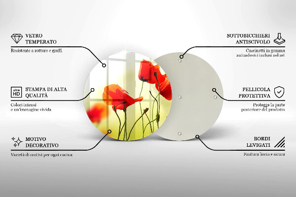 Tagliere in vetro Fiori di papaveri rossi