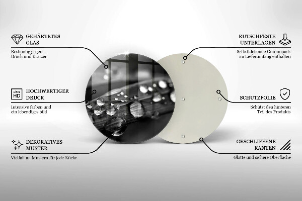 Tagliere in vetro Gocce di rugiada sulle foglie