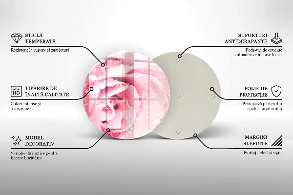 Tagliere in vetro Gocce di rugiada e fiore di rosa