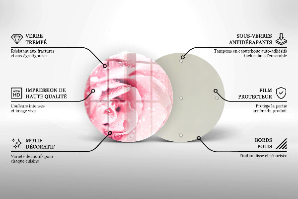 Tagliere in vetro Gocce di rugiada e fiore di rosa