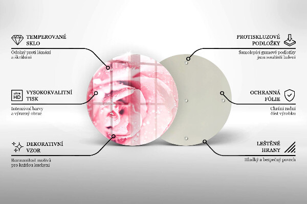 Tagliere in vetro Gocce di rugiada e fiore di rosa