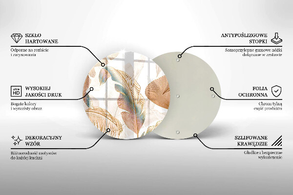 Tagliere in vetro temperato Piume e foglie boho