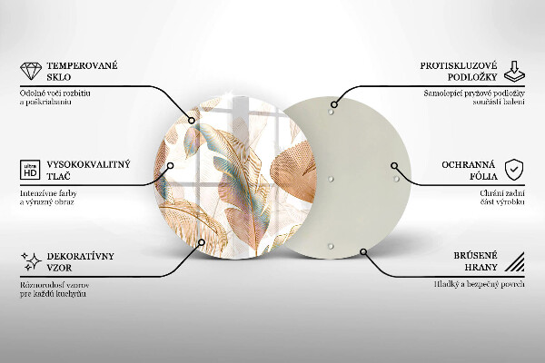 Tagliere in vetro temperato Piume e foglie boho