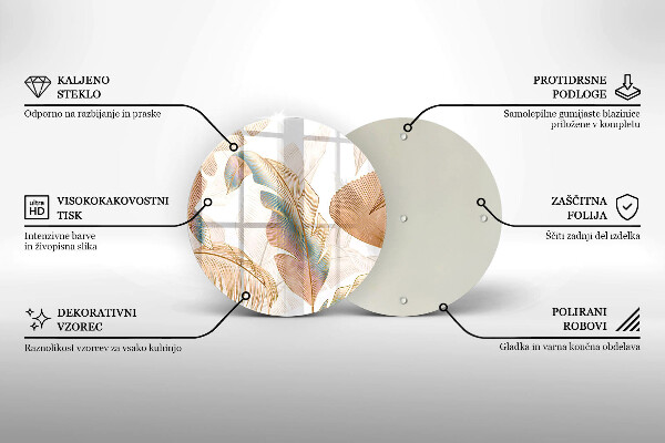 Tagliere in vetro temperato Piume e foglie boho