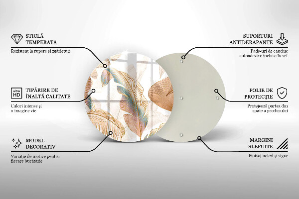 Tagliere in vetro temperato Piume e foglie boho