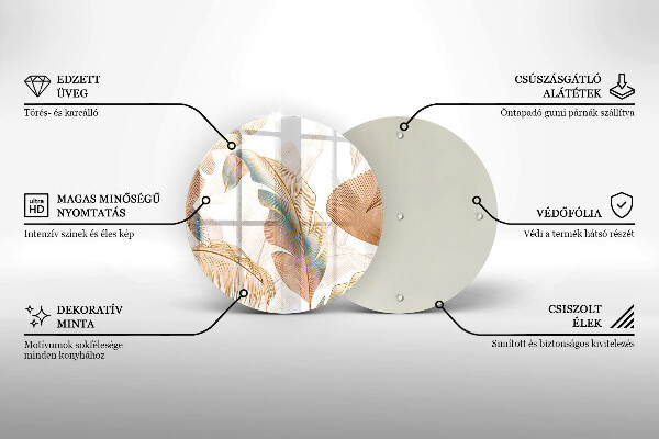 Tagliere in vetro temperato Piume e foglie boho