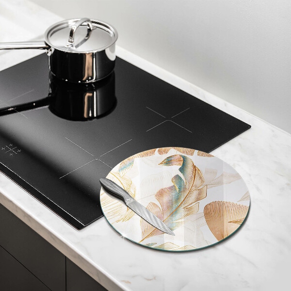 Tagliere in vetro temperato Piume e foglie boho