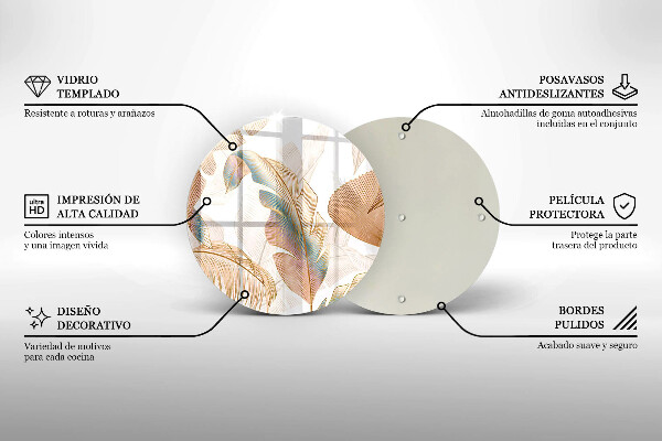 Tagliere in vetro temperato Piume e foglie boho