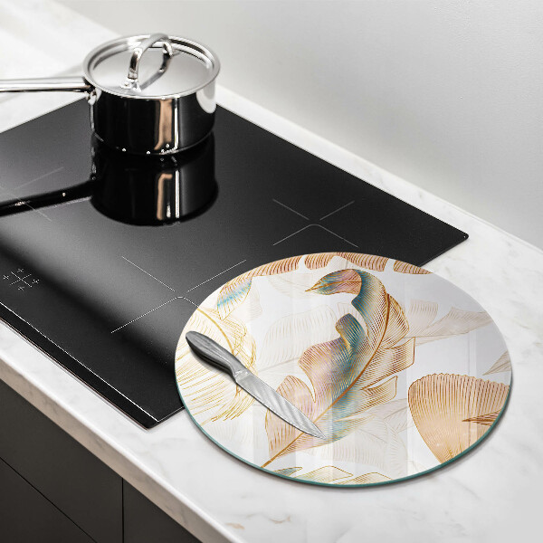 Tagliere in vetro temperato Piume e foglie boho