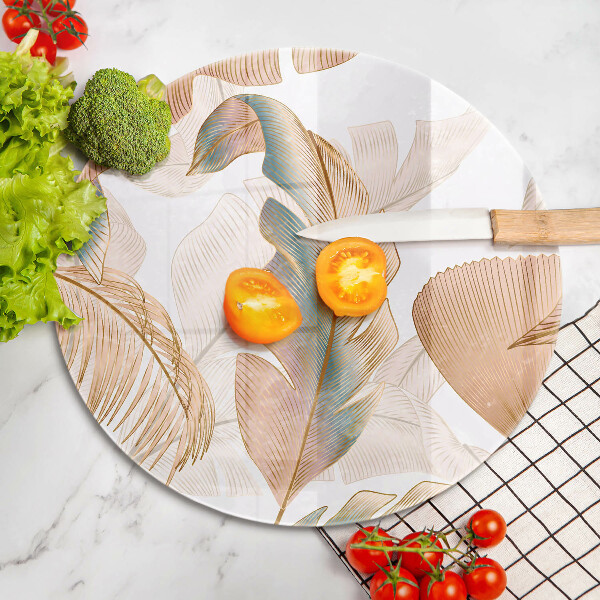 Tagliere in vetro temperato Piume e foglie boho
