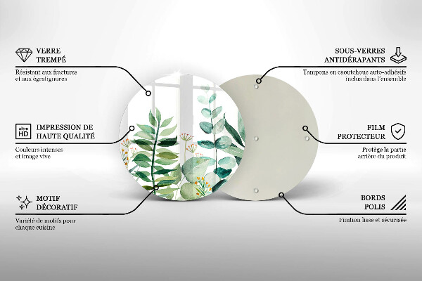 Tagliere in vetro Illustrazione delle foglie delle piante