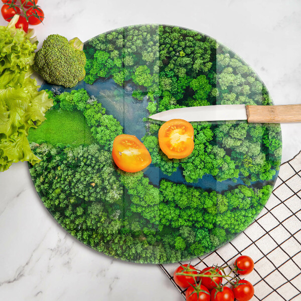 Tagliere in vetro Foresta e fiume da una vista a volo d'uccello