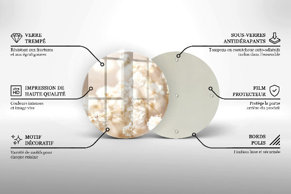 Tagliere in vetro Delicati fiori bianchi