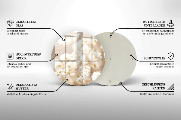 Tagliere in vetro Delicati fiori bianchi