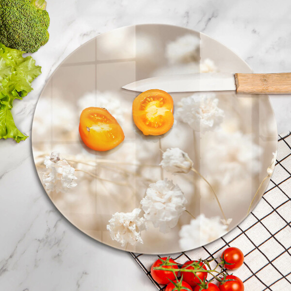 Tagliere in vetro Delicati fiori bianchi