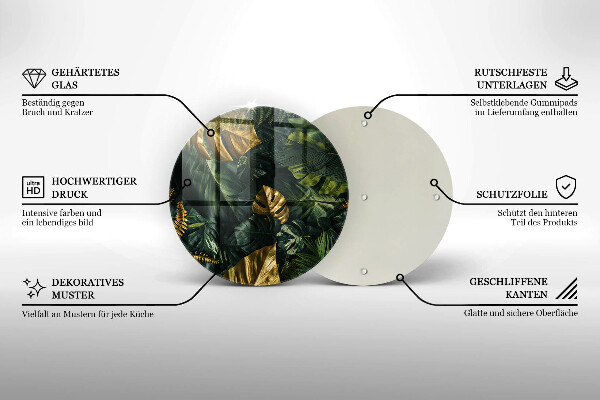 Tagliere in vetro Foglie dorate di monstera