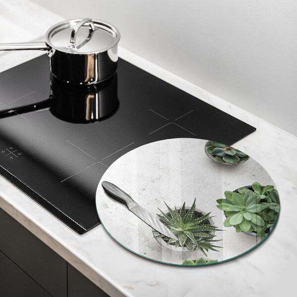 Tagliere in vetro Succulente su cemento